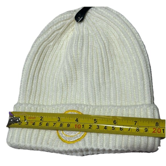 Hat Beanie Knit Cap Smiley Face Fleece Ivory Yellow - Picture 7 of 8